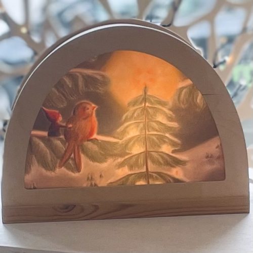Silhouetplaat - Kerstkabouter en roodborst