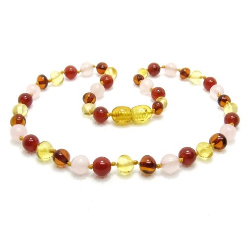 Barnsteen Ketting volwassene 45 - Rozenkwarts en Carneool