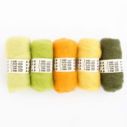 Bhedawool 25 gram – Set van 5 kleuren Geel/groen (Witte Engel)